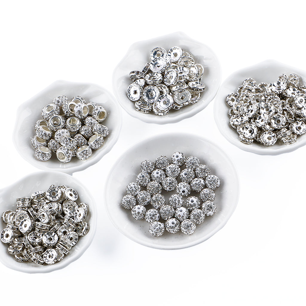 260PCS Rhinestone Clay Spacer Mixed Round Beads