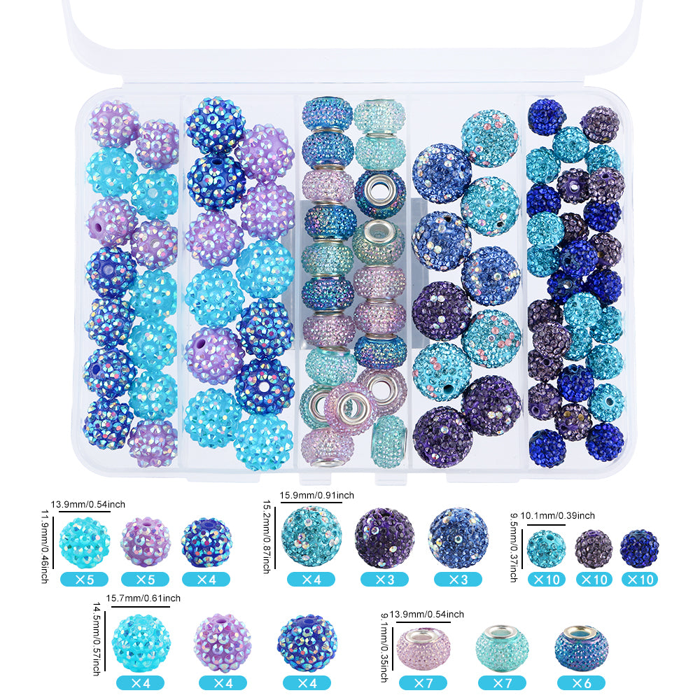 86PCS Boxed Bead Set 15.7mm/14mm Acrylic Bubble Gum Bead, 16mm/10mm Rhinestone Round Bead, 14mm Spacers