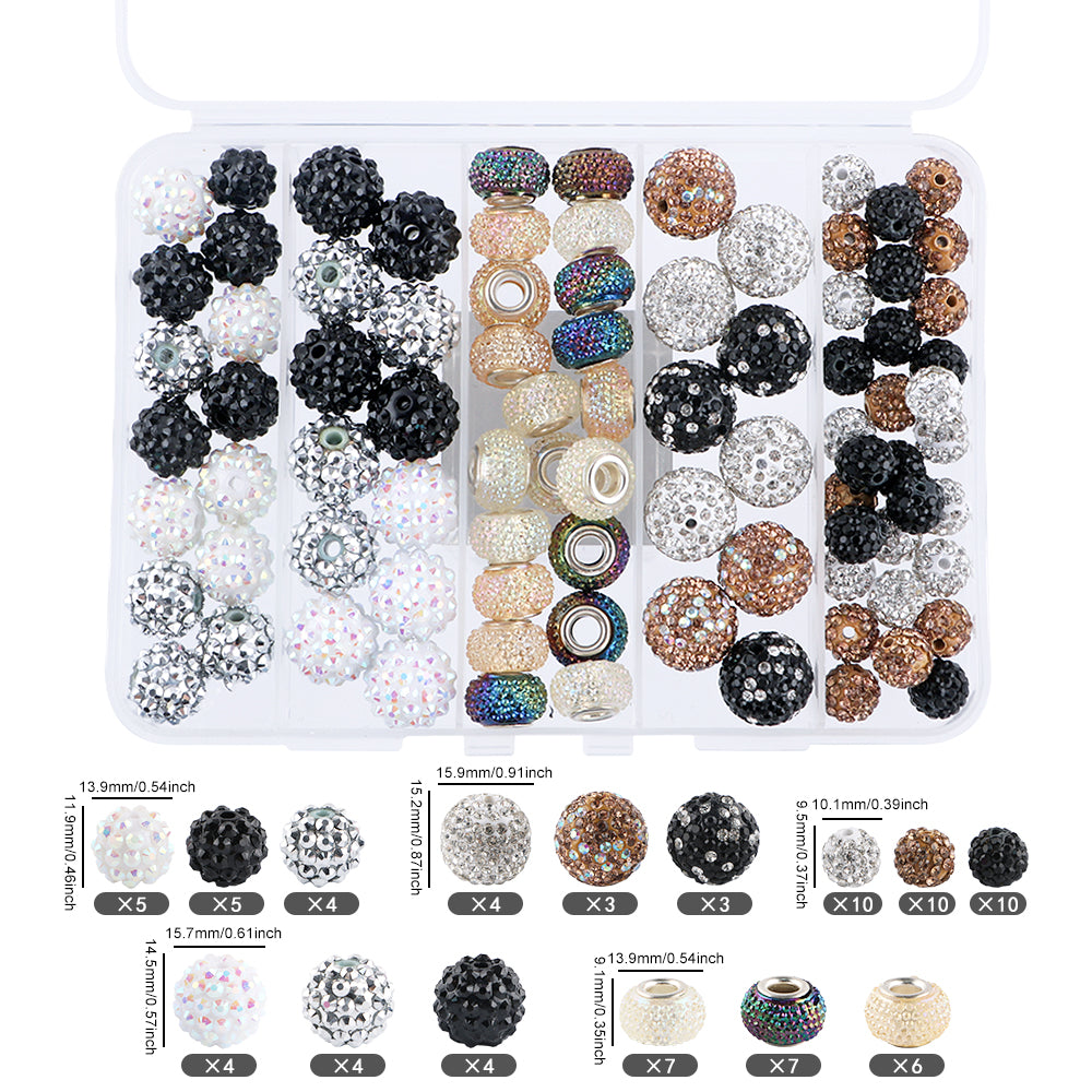 86PCS Boxed Bead Set 15.7mm/14mm Acrylic Bubble Gum Bead, 16mm/10mm Rhinestone Round Bead, 14mm Spacers