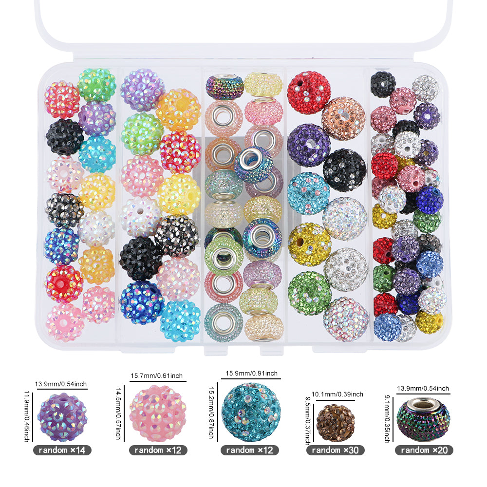 86PCS Boxed Bead Set 15.7mm/14mm Acrylic Bubble Gum Bead, 16mm/10mm Rhinestone Round Bead, 14mm Spacers