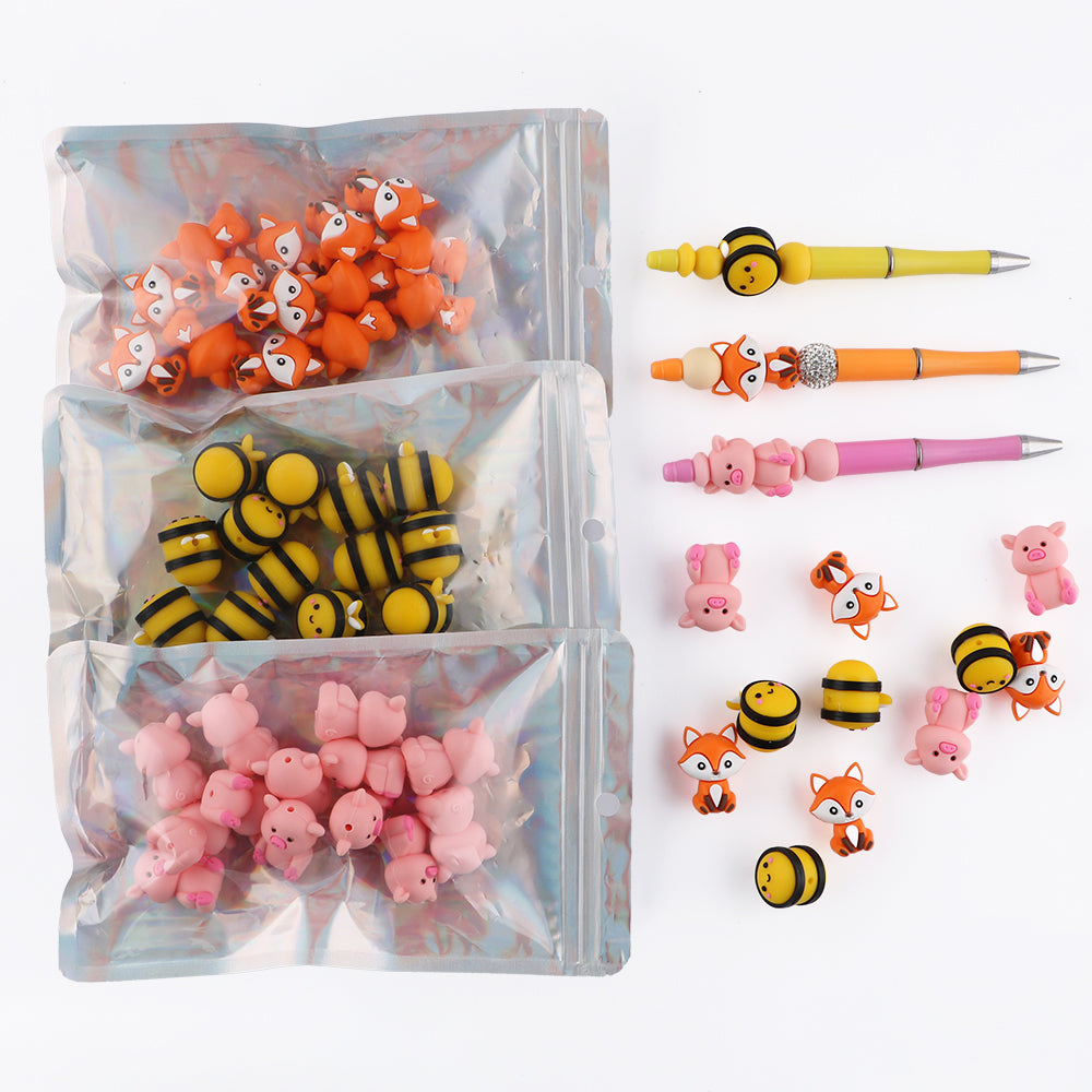 14PCS 3D Beads, Bees, Foxes, Piggy