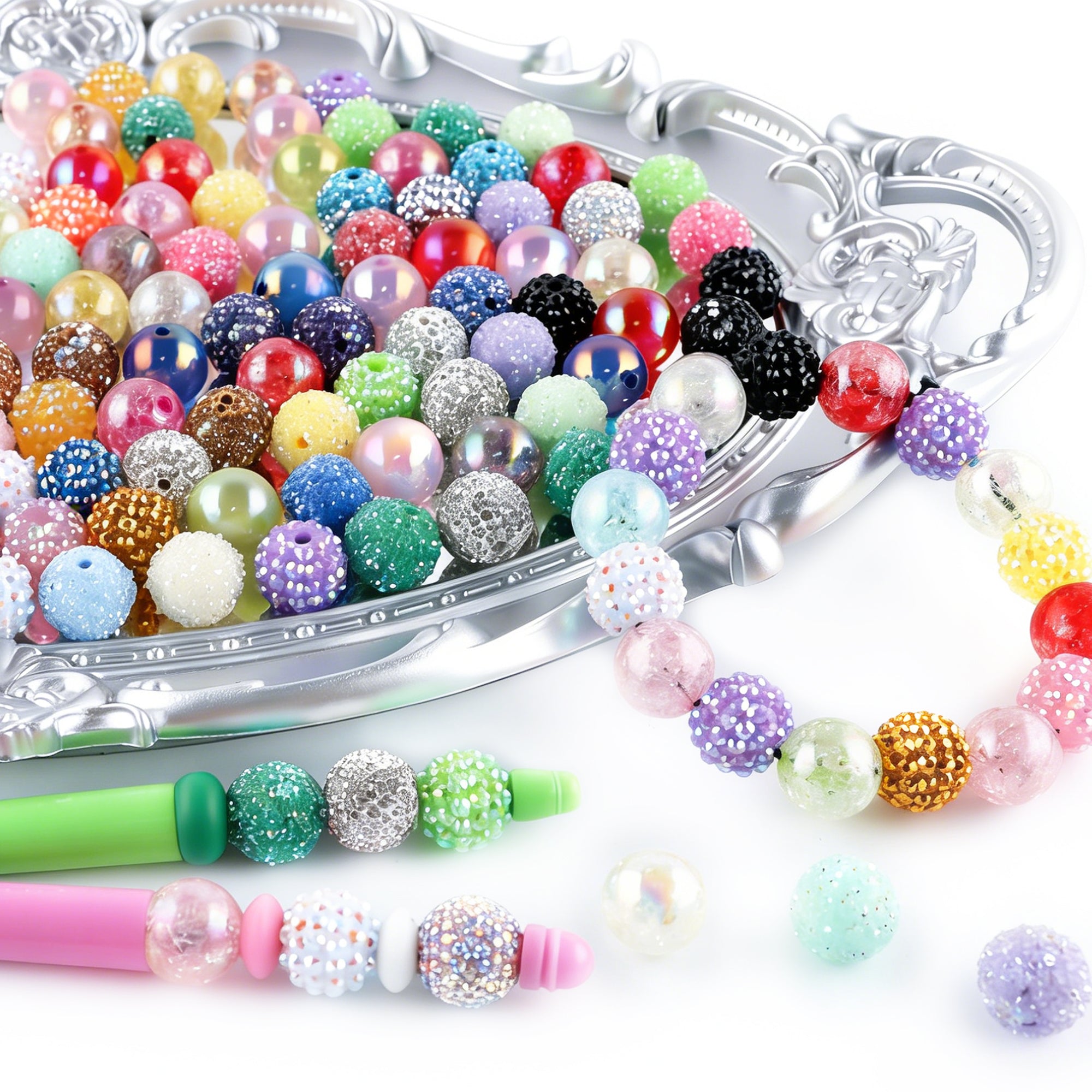 63PCS Boxed Large Size 16mm Acrylic Bubble Gum Beads, Rhinestone Beads, Sugar Beads, Cat Eye Beads, Crack Beads