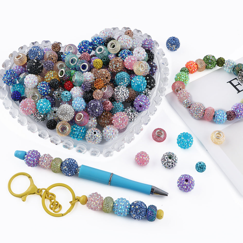 86PCS Boxed Bead Set 15.7mm/14mm Acrylic Bubble Gum Bead, 16mm/10mm Rhinestone Round Bead, 14mm Spacers