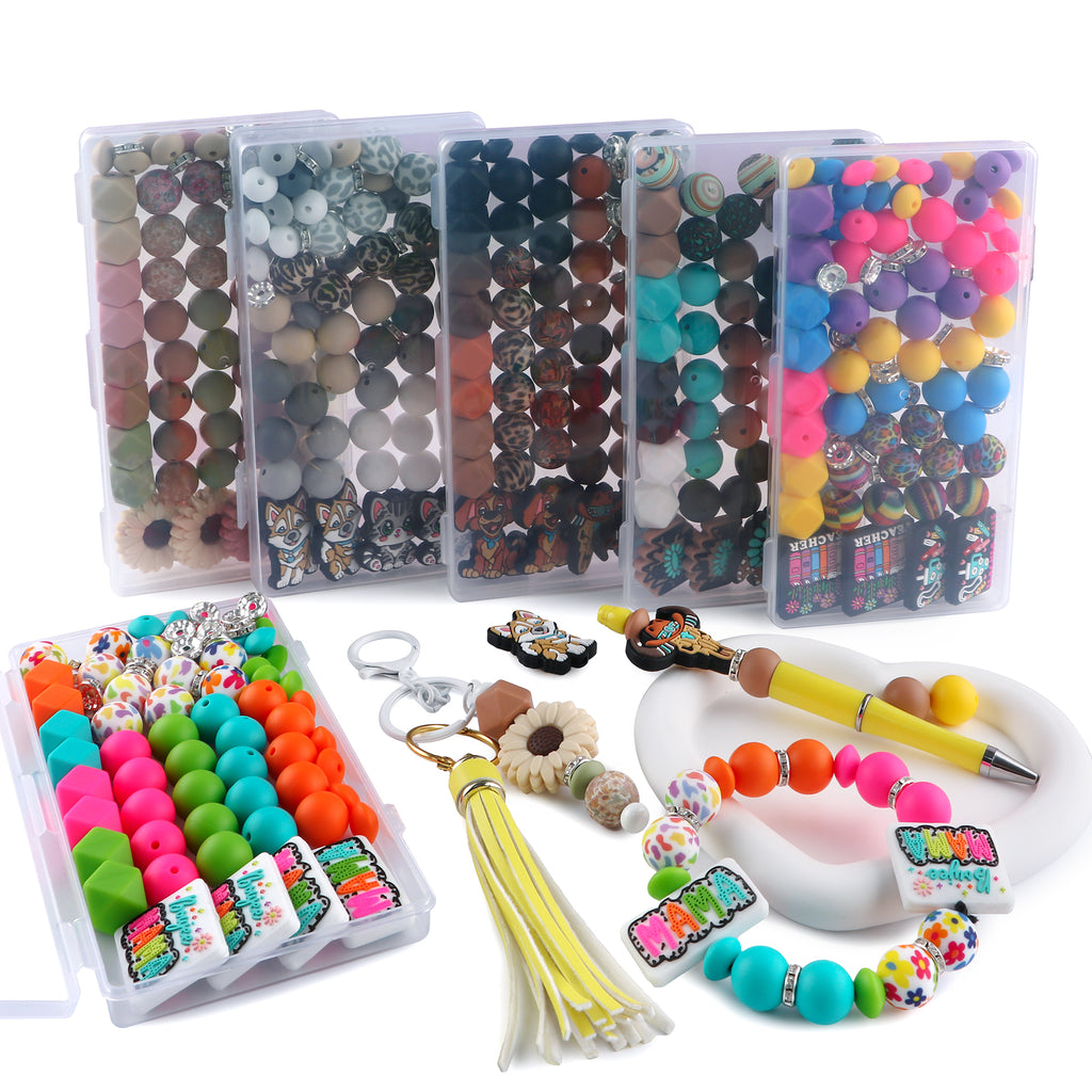 82PCS Boxed Bead Set, Focal Mixed Solids, MAMA, SUnflower, Teacher, Cat Dog, Cow Head