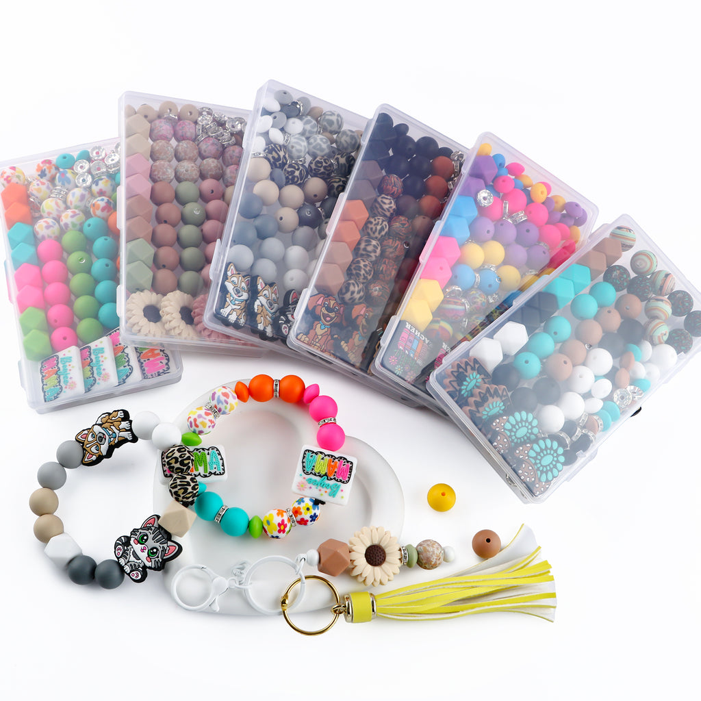 82PCS Boxed Bead Set, Focal Mixed Solids, MAMA, SUnflower, Teacher, Cat Dog, Cow Head