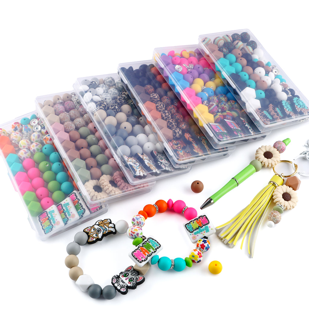 82PCS Boxed Bead Set, Focal Mixed Solids, MAMA, SUnflower, Teacher, Cat Dog, Cow Head