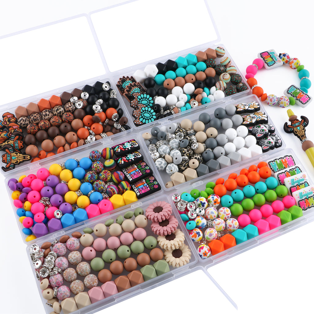 82PCS Boxed Bead Set, Focal Mixed Solids, MAMA, SUnflower, Teacher, Cat Dog, Cow Head