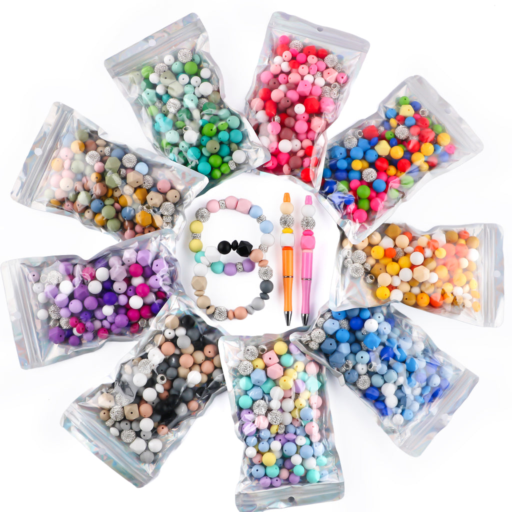 110PCS/Bag Bead Set, Rhinestone Round Bead&Spacer, Silicone Hexagon, Round bead, Lentil