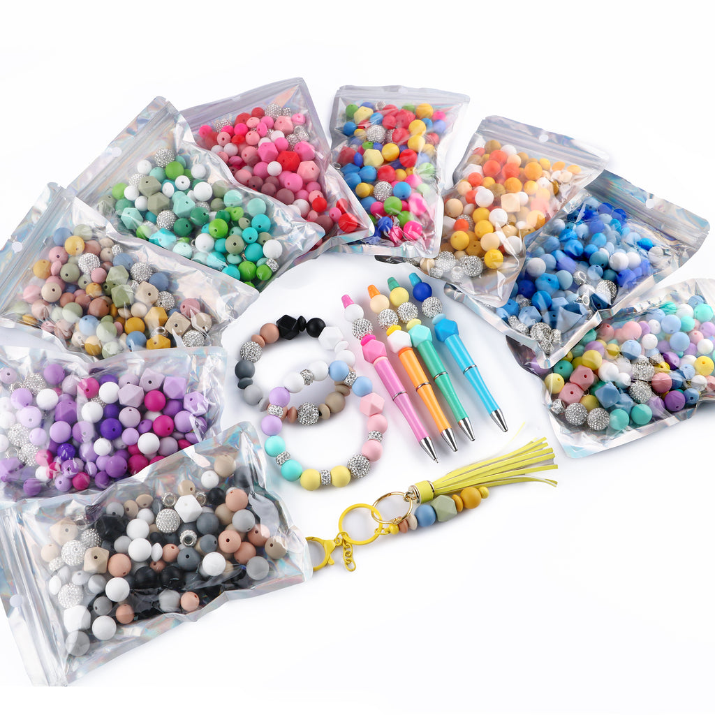 110PCS/Bag Bead Set, Rhinestone Round Bead&Spacer, Silicone Hexagon, Round bead, Lentil