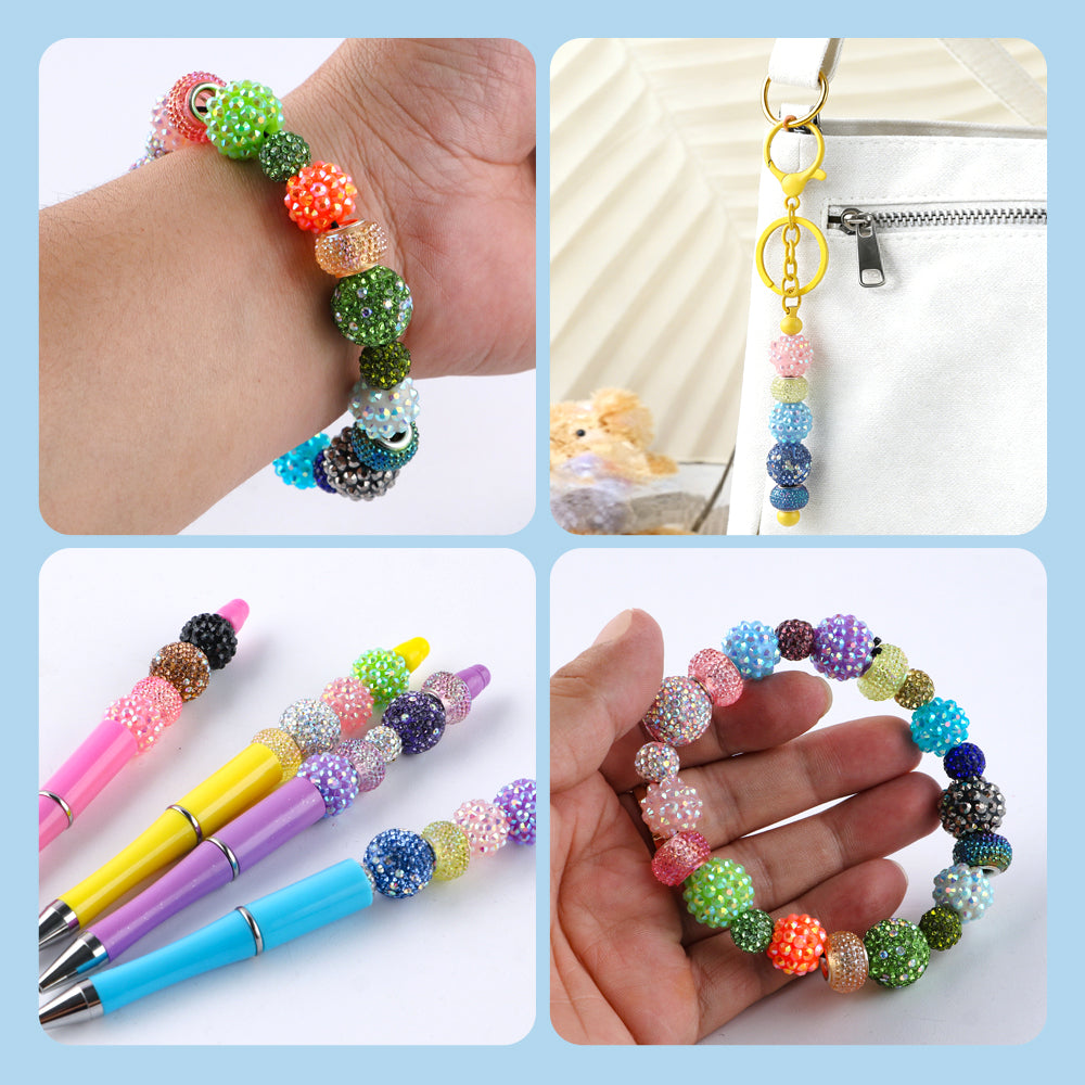 86PCS Boxed Bead Set 15.7mm/14mm Acrylic Bubble Gum Bead, 16mm/10mm Rhinestone Round Bead, 14mm Spacers