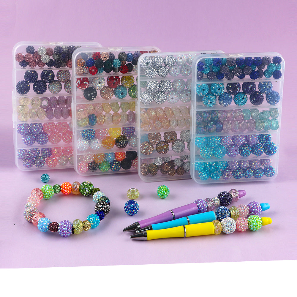 86PCS Boxed Bead Set 15.7mm/14mm Acrylic Bubble Gum Bead, 16mm/10mm Rhinestone Round Bead, 14mm Spacers