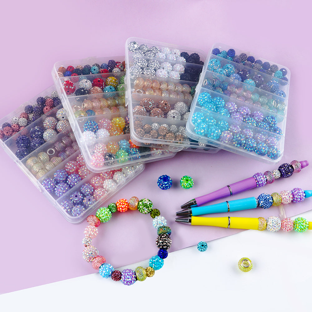 86PCS Boxed Bead Set 15.7mm/14mm Acrylic Bubble Gum Bead, 16mm/10mm Rhinestone Round Bead, 14mm Spacers