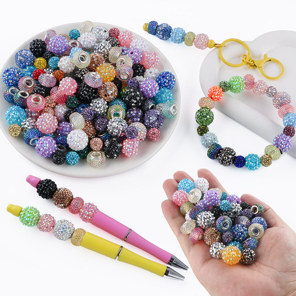 86PCS Boxed Bead Set 15.7mm/14mm Acrylic Bubble Gum Bead, 16mm/10mm Rhinestone Round Bead, 14mm Spacers