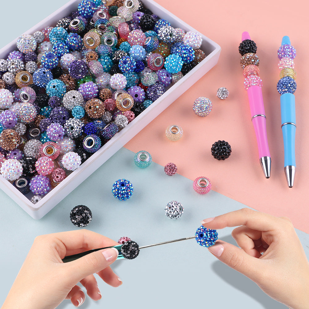 86PCS Boxed Bead Set 15.7mm/14mm Acrylic Bubble Gum Bead, 16mm/10mm Rhinestone Round Bead, 14mm Spacers