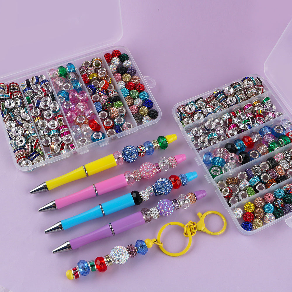 200PCS Boxed Colorful Spacer of Different Styles Mixed Rhinestone Round Beads