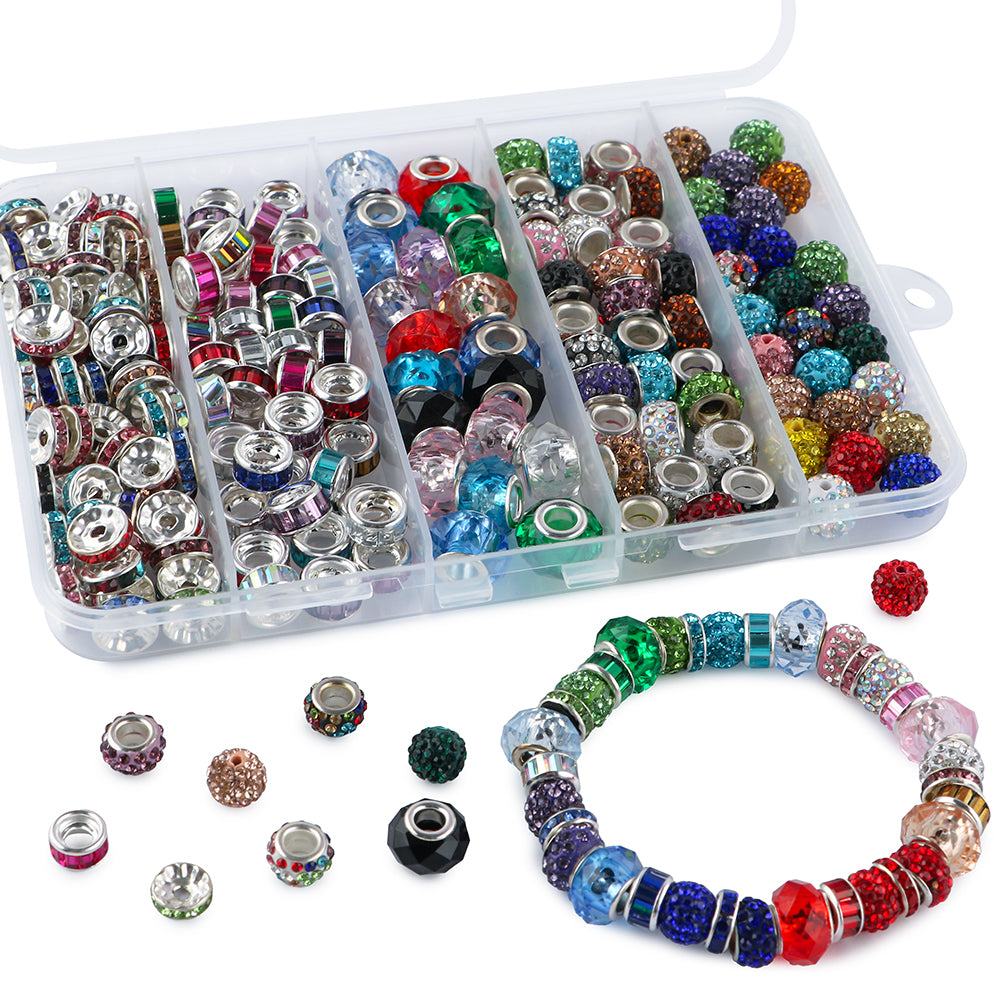 200PCS Boxed Colorful Spacer of Different Styles Mixed Rhinestone Round Beads