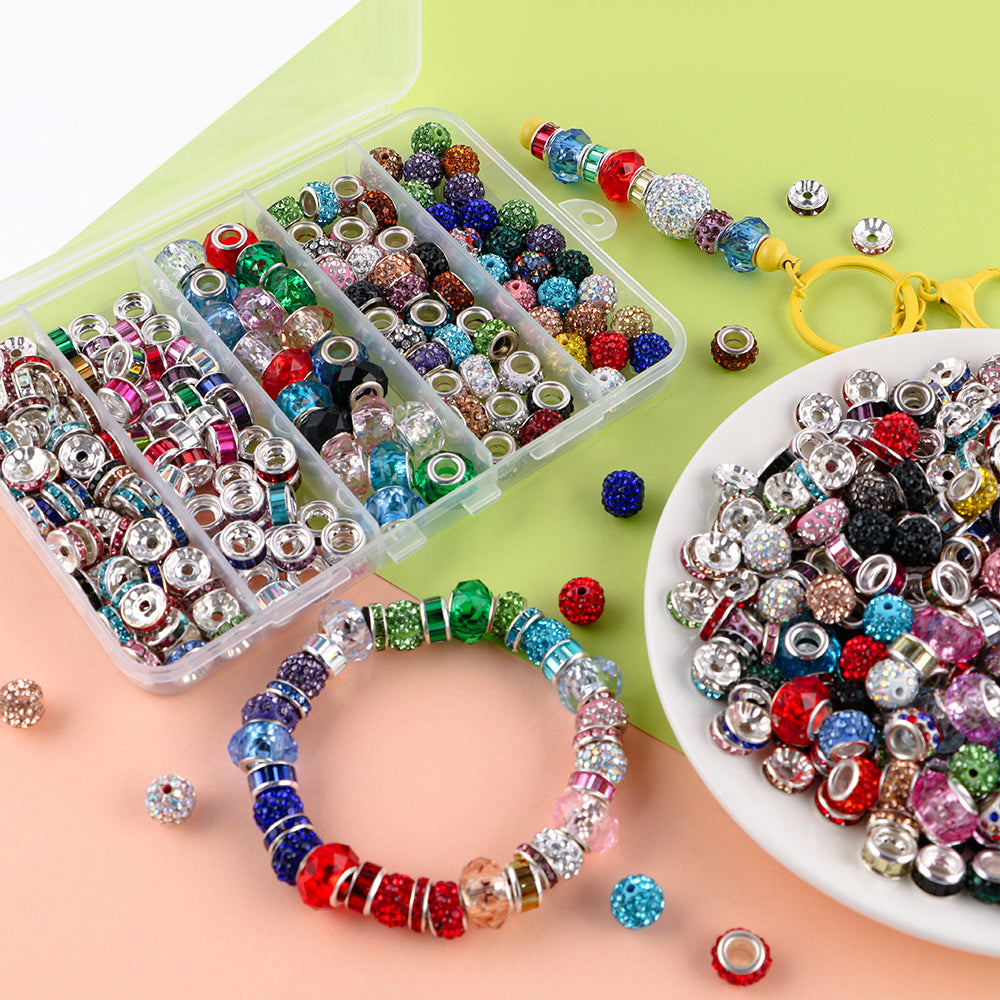 200PCS Boxed Colorful Spacer of Different Styles Mixed Rhinestone Round Beads