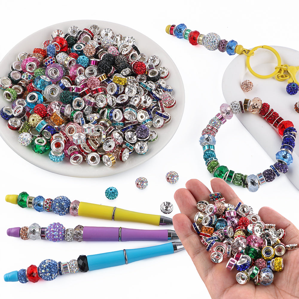 200PCS Boxed Colorful Spacer of Different Styles Mixed Rhinestone Round Beads