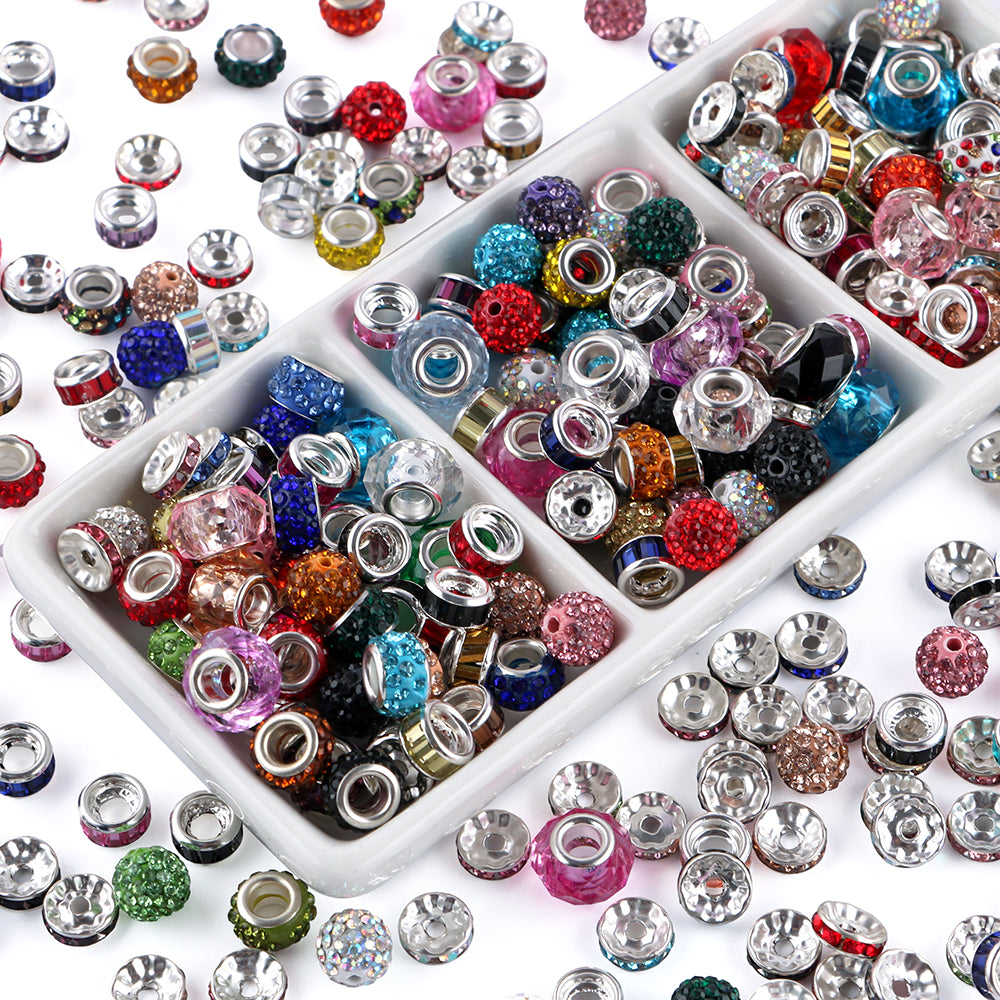 200PCS Boxed Colorful Spacer of Different Styles Mixed Rhinestone Round Beads