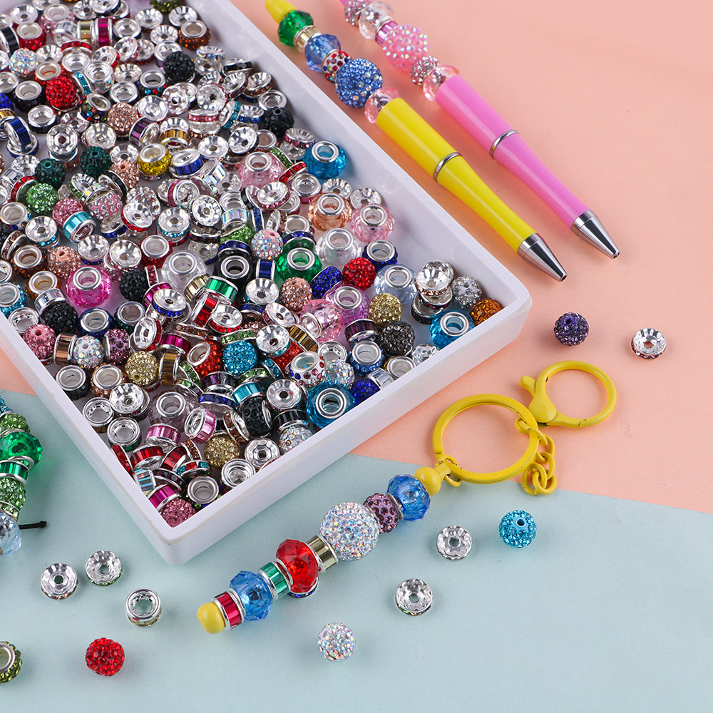 200PCS Boxed Colorful Spacer of Different Styles Mixed Rhinestone Round Beads