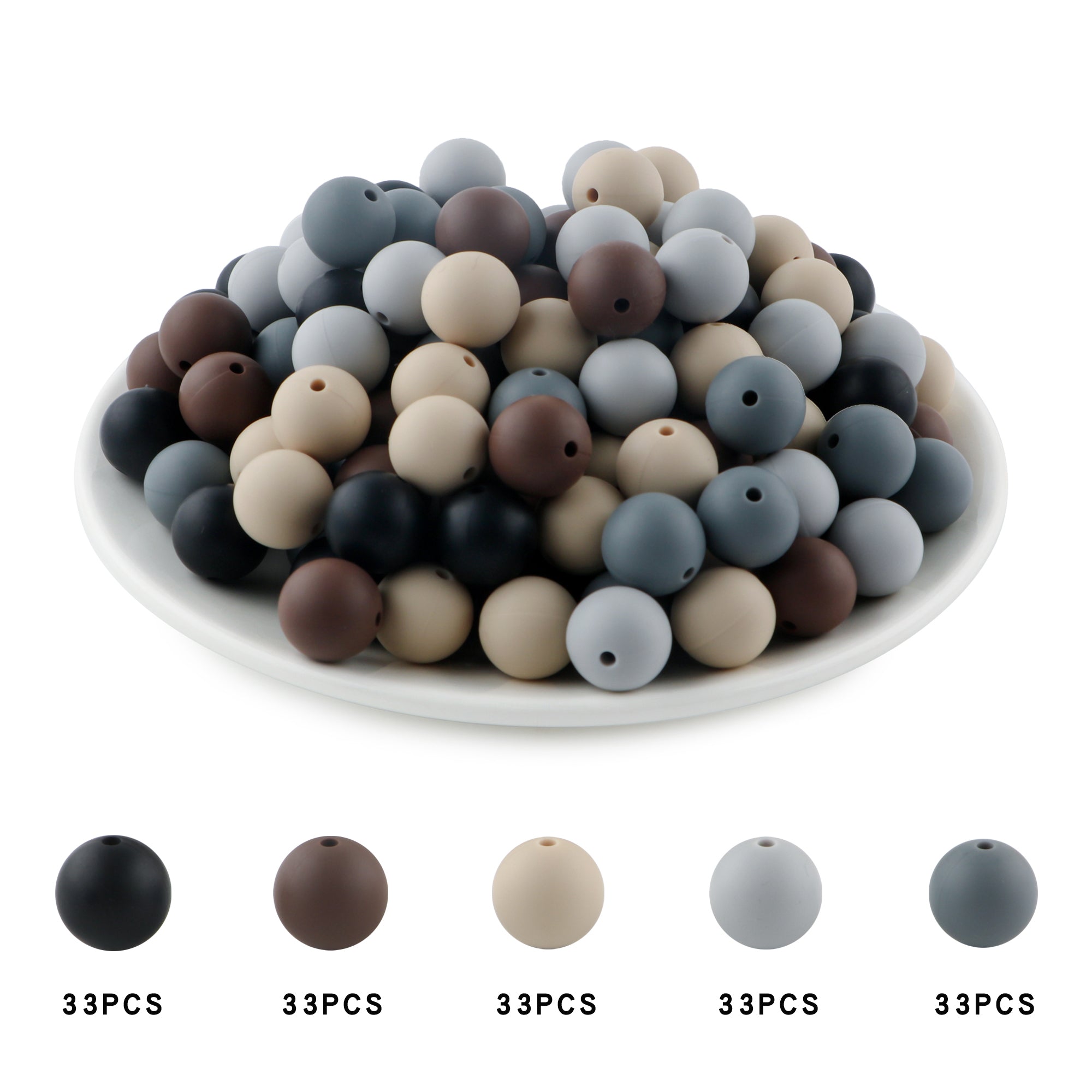 165PCS Boxed Bead Set, Mixed Color Silicone Bead, 12mm